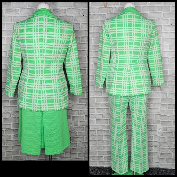 Vintage Neon Green/White Plaid & Polka Dot 3 Piece Set - Picture 3 of 10